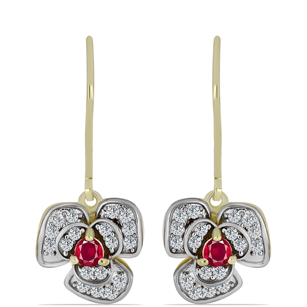 Cercei din Argint 925 Placat cu Aur ( 3.26 grame ) cu Rubin Malagasy și Topaz Alb 0.73 Carate 1 