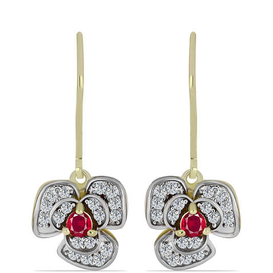 Cercei din Argint 925 Placat cu Aur ( 3.26 grame ) cu Rubin Malagasy și Topaz Alb 0.73 Carate