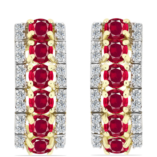 Cercei din Argint 925 Placat cu Aur ( 4.42 grame ) cu Rubin Malagasy și Topaz Alb 3.73 Carate