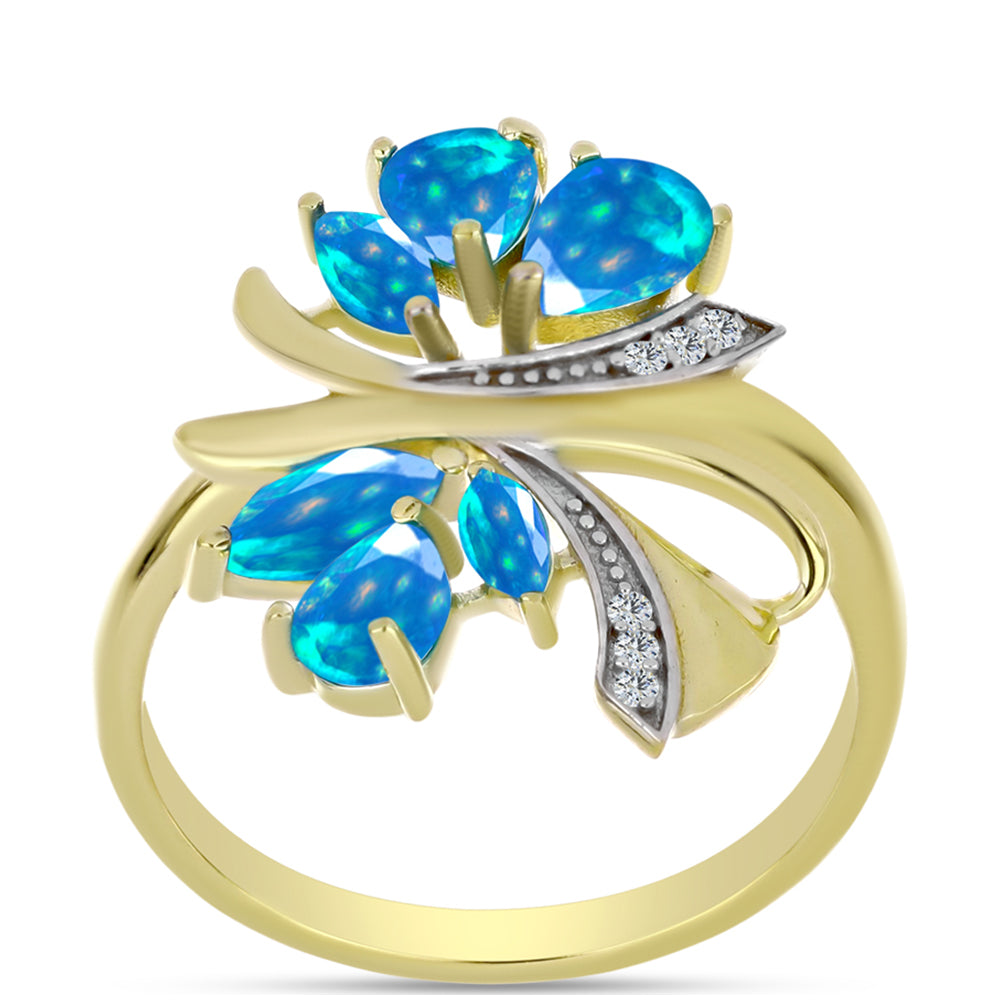 Inel din Argint 925 Placat cu Aur ( 3.23 grame ) cu Opal Etiopian ”Paradis” și Topaz Alb 0.92 Carate 3 