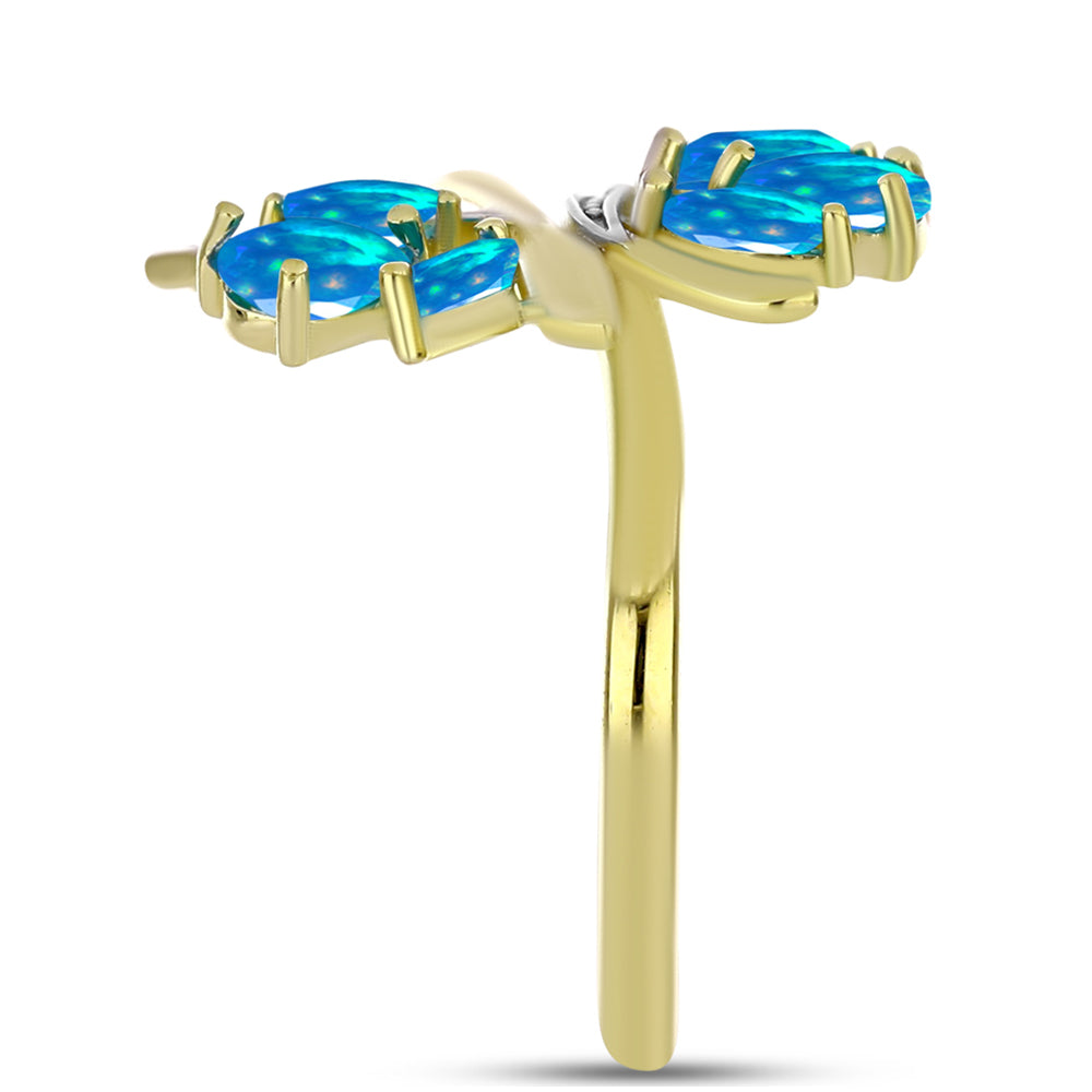 Inel din Argint 925 Placat cu Aur ( 3.23 grame ) cu Opal Etiopian ”Paradis” și Topaz Alb 0.92 Carate 4 