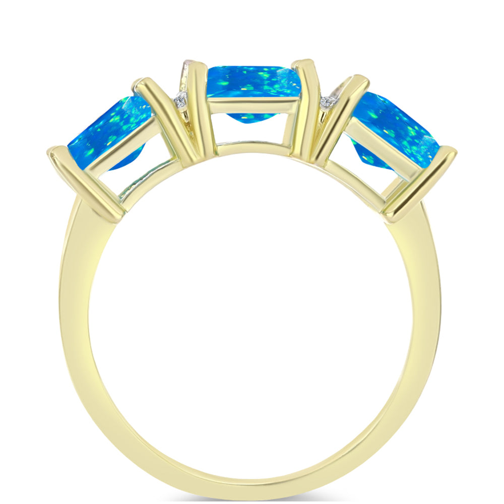 Inel din Argint 925 Placat cu Aur ( 3 grame ) cu Opal Etiopian ”Paradis” și Topaz Alb 2.09 Carate