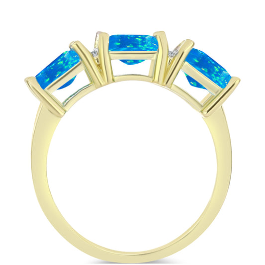 Inel din Argint 925 Placat cu Aur ( 3 grame ) cu Opal Etiopian ”Paradis” și Topaz Alb 2.09 Carate