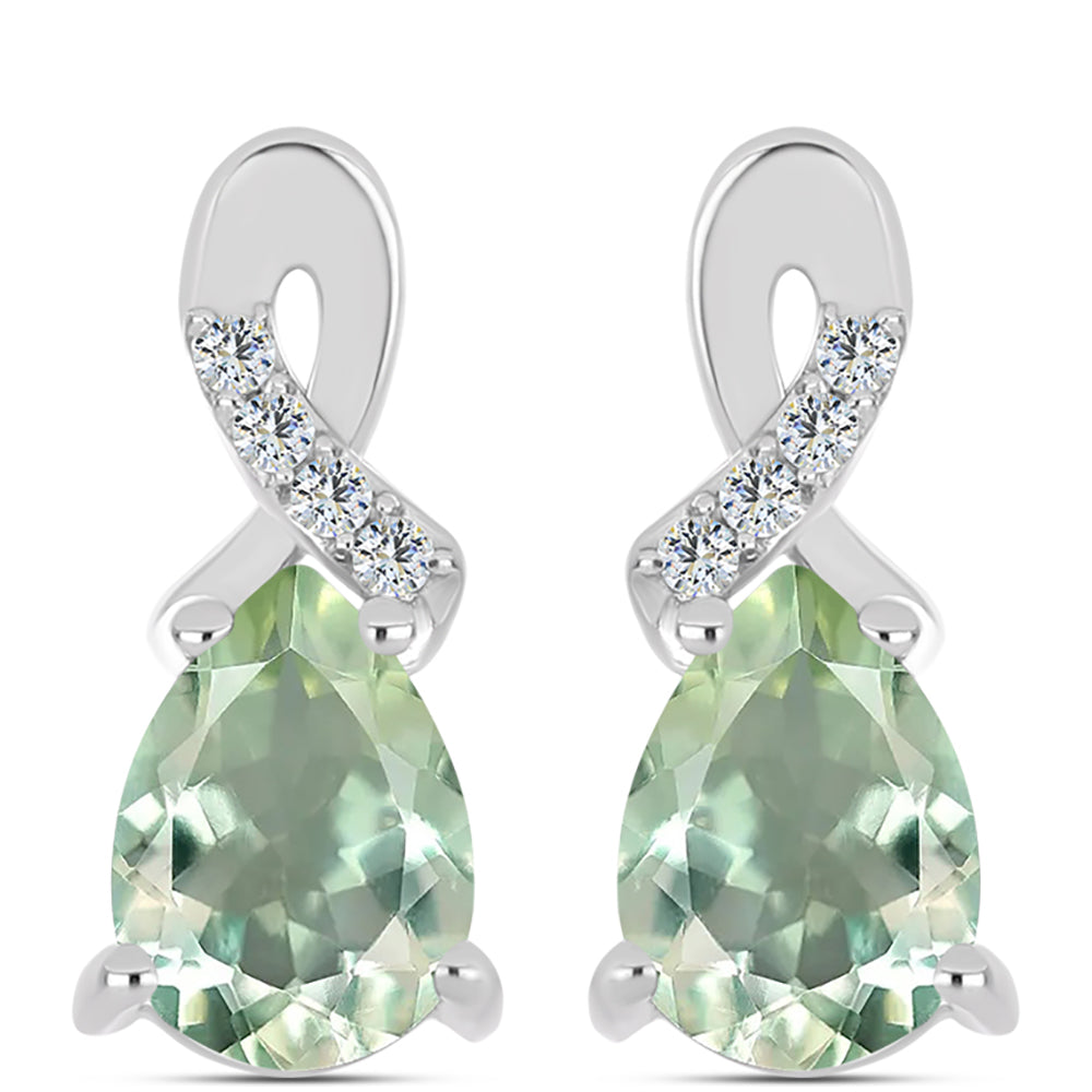 Cercei din Argint 925 ( 2.3 grame ) cu Ametist Verde și Topaz Alb 1.22 Carate 1 