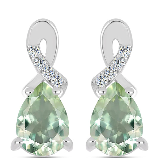 Cercei din Argint 925 ( 2.3 grame ) cu Ametist Verde și Topaz Alb 1.22 Carate