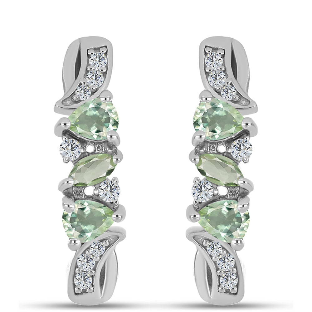 Cercei din Argint 925 ( 4.25 grame ) cu Ametist Verde și Topaz Alb 0.91 Carate