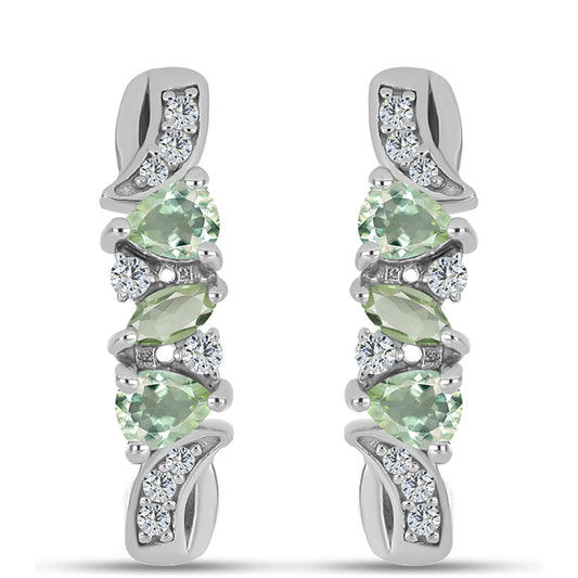 Cercei din Argint 925 ( 4.25 grame ) cu Ametist Verde și Topaz Alb 0.91 Carate