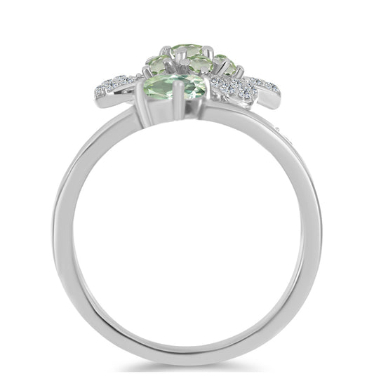 Inel din Argint 925 ( 3.93 grame ) cu Ametist Verde și Topaz Alb 1.08 Carate