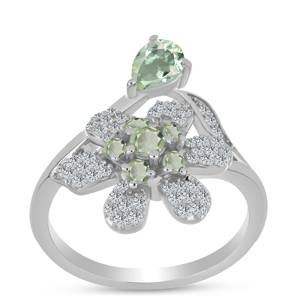 Inel din Argint 925 ( 3.93 grame ) cu Ametist Verde și Topaz Alb 1.08 Carate
