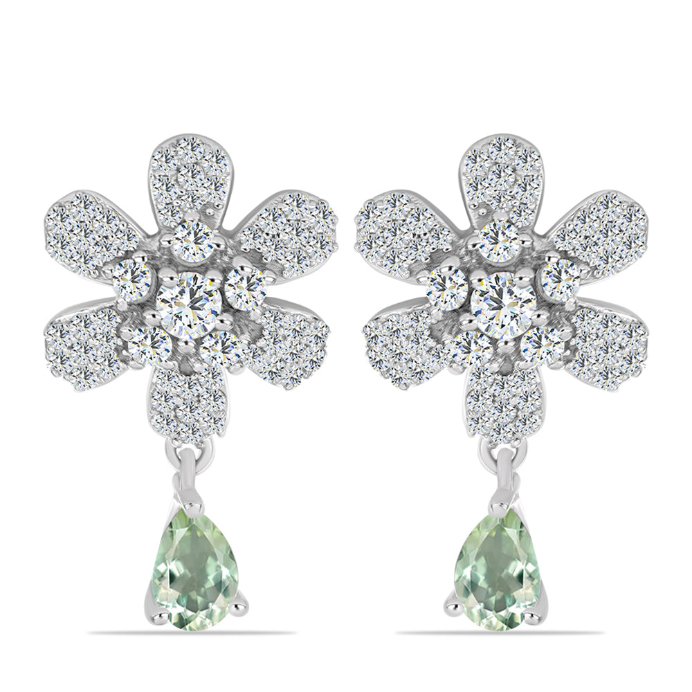 Cercei din Argint 925 ( 5.27 grame ) cu Ametist Verde și Topaz Alb 2.12 Carate 1 