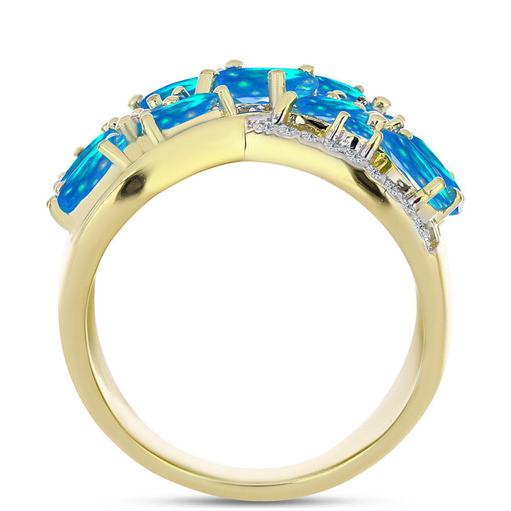 Inel din Argint 925 Placat cu Aur ( 8.76 grame ) cu Opal Etiopian ”Paradis” și Topaz Alb 3.09 Carate