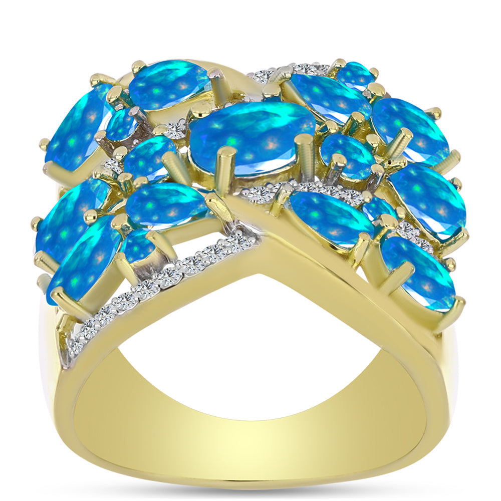 Inel din Argint 925 Placat cu Aur ( 8.76 grame ) cu Opal Etiopian ”Paradis” și Topaz Alb 3.09 Carate