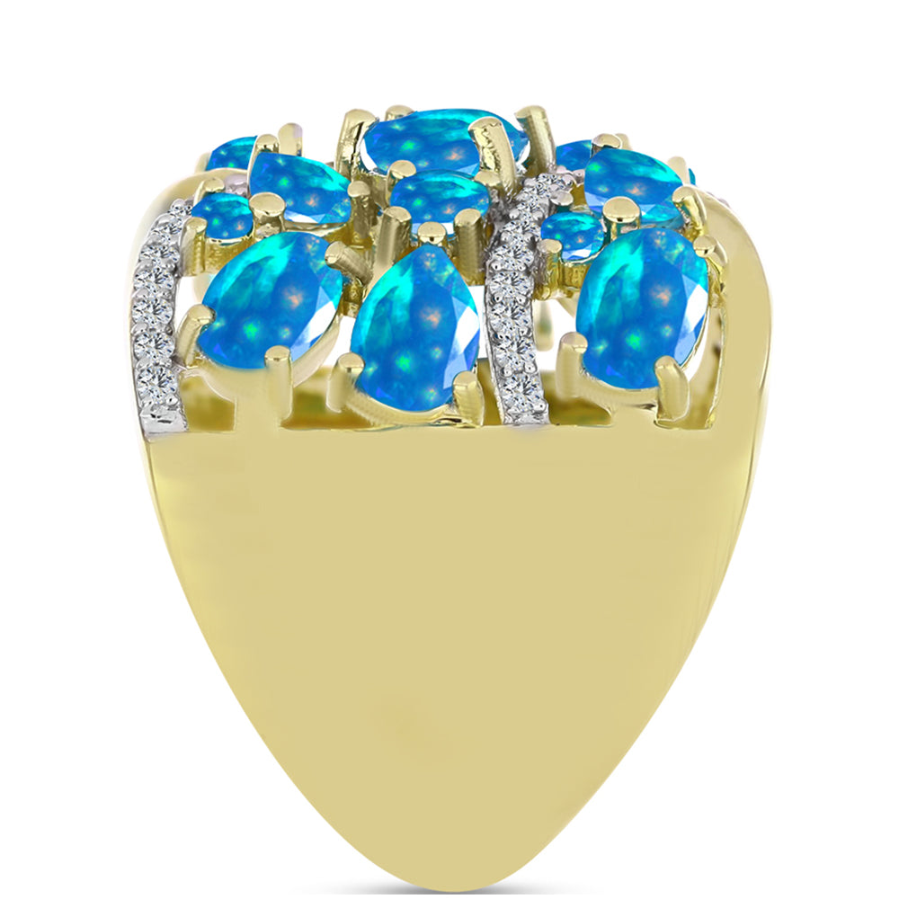 Inel din Argint 925 Placat cu Aur ( 8.76 grame ) cu Opal Etiopian ”Paradis” și Topaz Alb 3.09 Carate