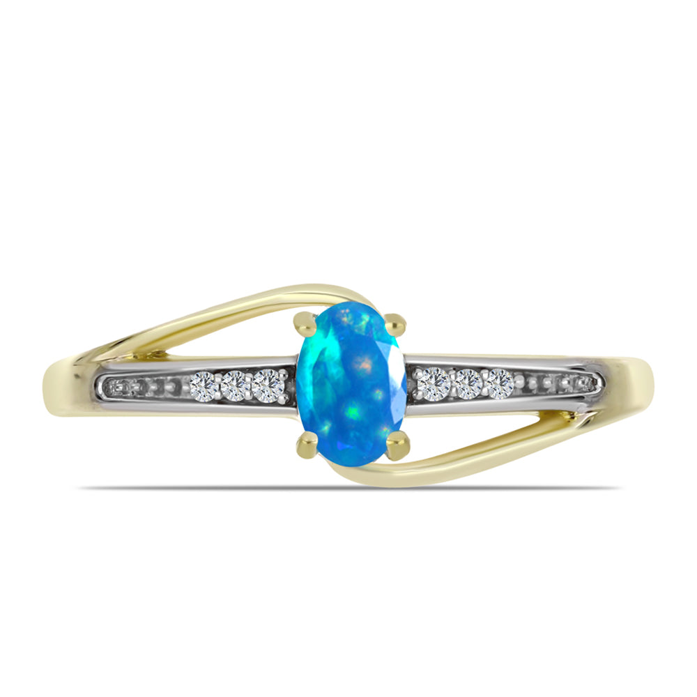 Inel din Argint 925 Placat cu Aur ( 2.62 grame ) cu Opal Etiopian ”Paradis” și Topaz Alb 0.31 Carate 1 