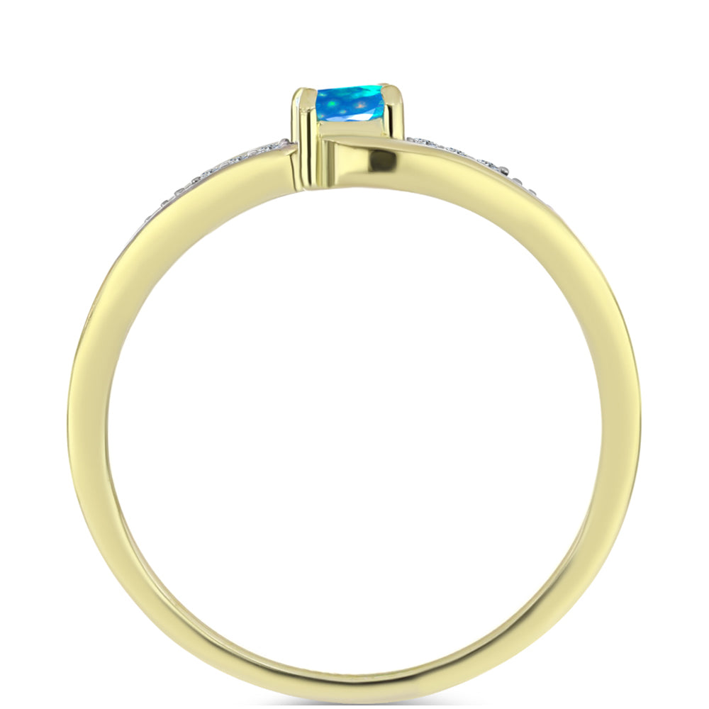 Inel din Argint 925 Placat cu Aur ( 2.62 grame ) cu Opal Etiopian ”Paradis” și Topaz Alb 0.31 Carate 2 