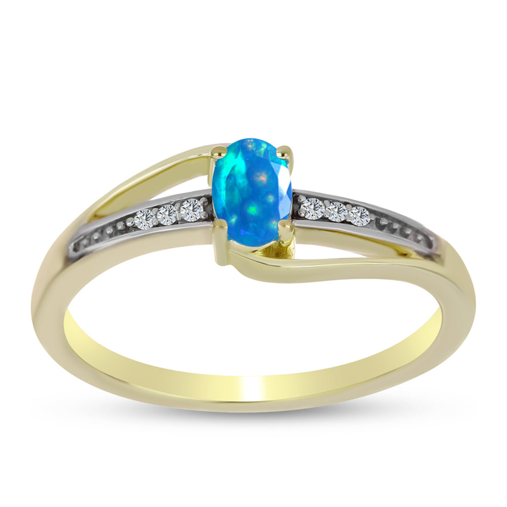 Inel din Argint 925 Placat cu Aur ( 2.62 grame ) cu Opal Etiopian ”Paradis” și Topaz Alb 0.31 Carate 3 