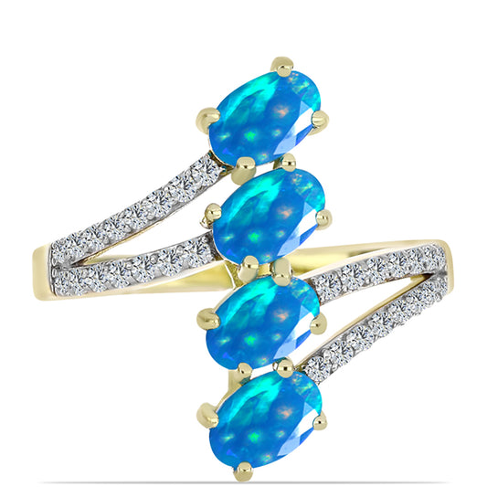 Inel din Argint 925 Placat cu Aur ( 2.92 grame ) cu Opal Etiopian ”Paradis” și Topaz Alb 1.44 Carate