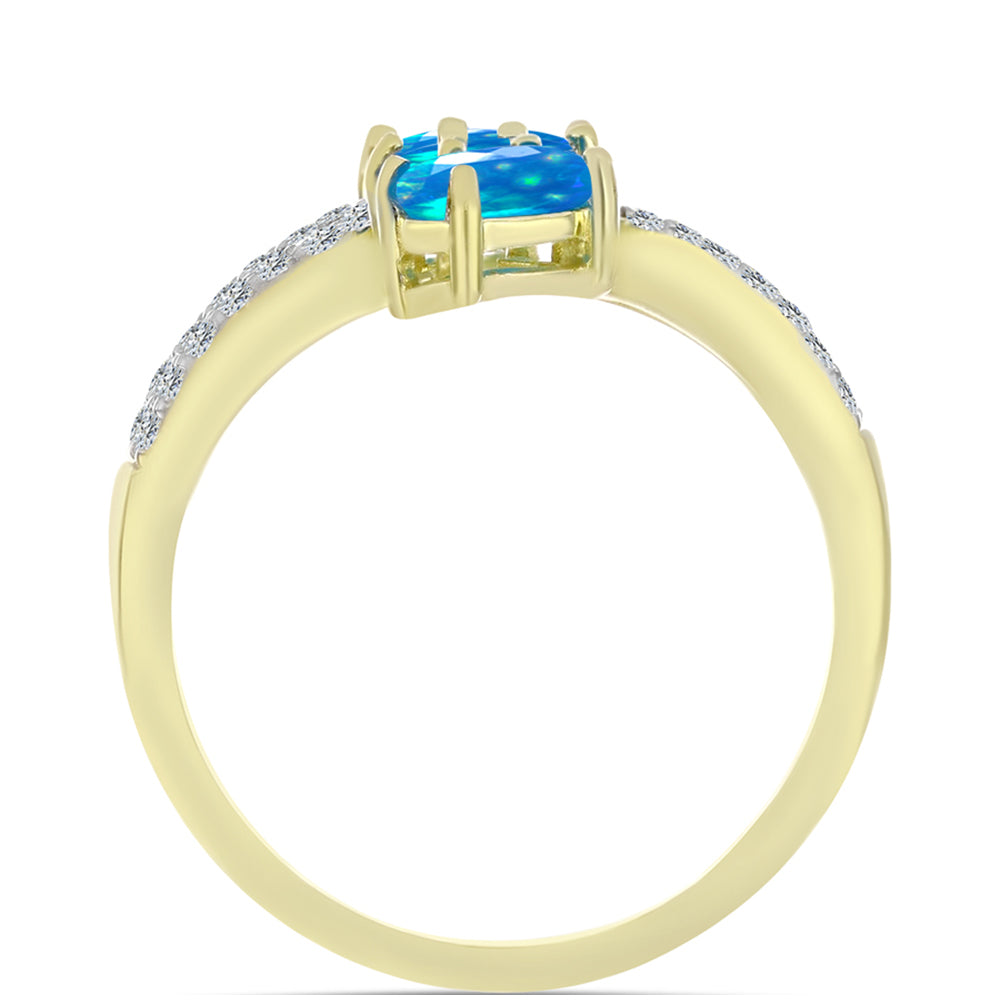 Inel din Argint 925 Placat cu Aur ( 2.92 grame ) cu Opal Etiopian ”Paradis” și Topaz Alb 1.44 Carate 2 