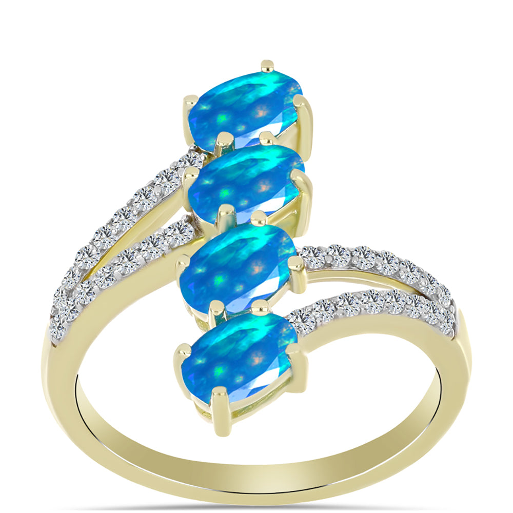 Inel din Argint 925 Placat cu Aur ( 2.92 grame ) cu Opal Etiopian ”Paradis” și Topaz Alb 1.44 Carate 3 