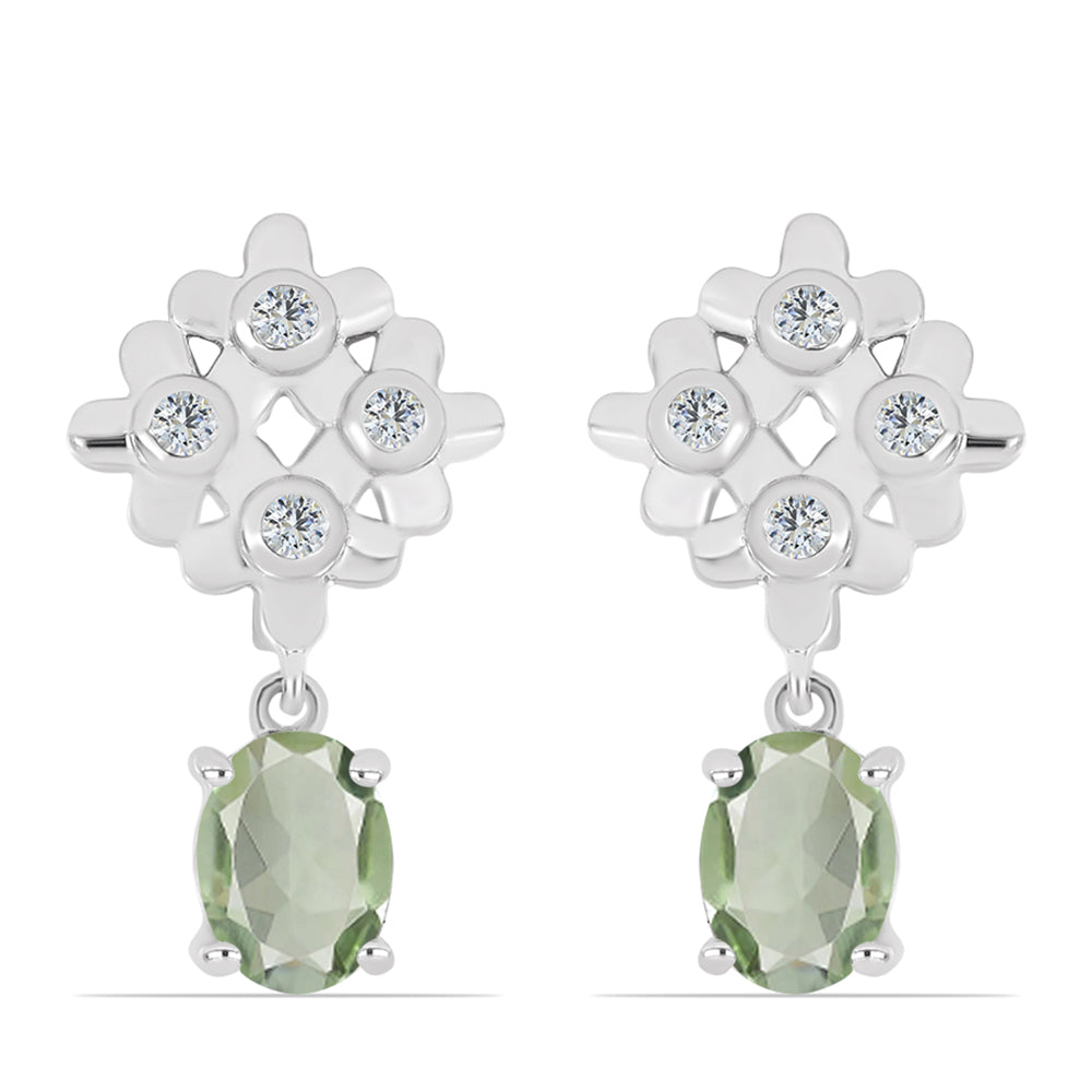 Cercei din Argint 925 ( 4.58 grame ) cu Ametist Verde și Topaz Alb 2.59 Carate