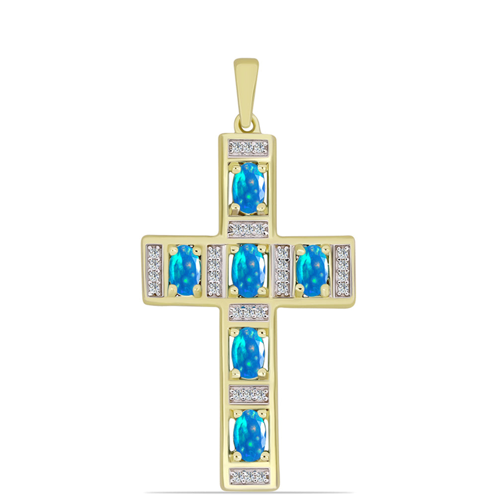 Cruce Pandantiv din Argint 925 Placat cu Aur ( 3.16 grame ) cu Opal Etiopian ”Paradis” și Topaz Alb 1.1 Carate 1 