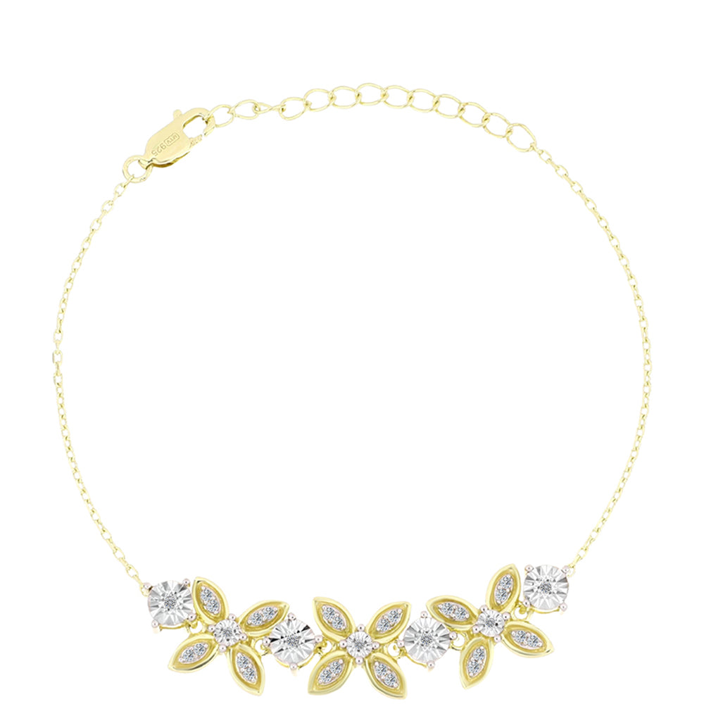 Brățară din Argint 925 Placat cu Aur ( 6.24 grame ) cu Diamant Alb și Topaz Alb 0.34 Carate 1 