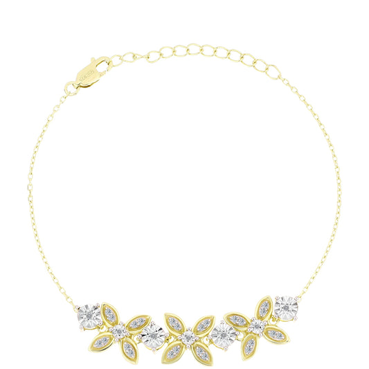 Brățară din Argint 925 Placat cu Aur ( 6.24 grame ) cu Diamant Alb și Topaz Alb 0.34 Carate