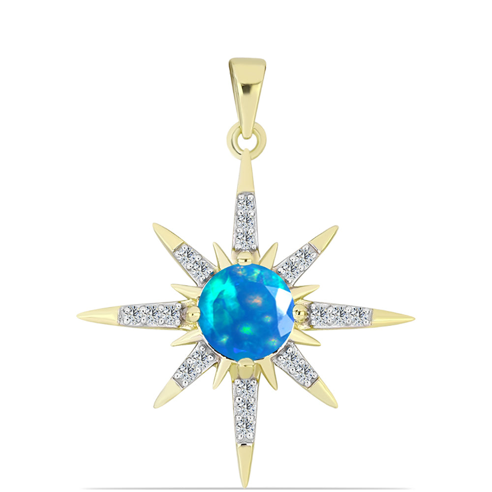 Pandantiv din Argint 925 Placat cu Aur ( 2.09 grame ) cu Opal Etiopian ”Paradis” și Topaz Alb 0.88 Carate