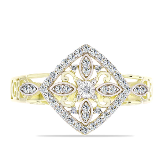 Inel din Argint 925 Placat cu Aur ( 4.29 grame ) cu Diamant Alb și Topaz Alb 0.39 Carate
