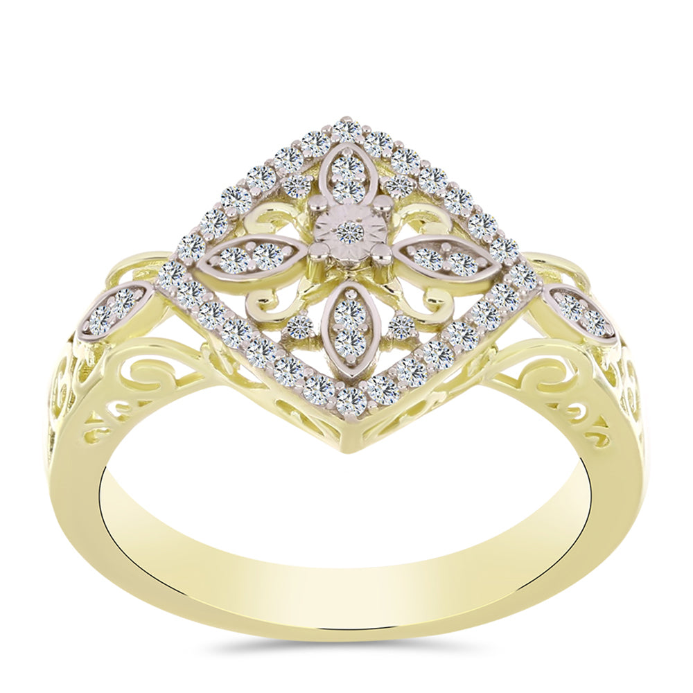 Inel din Argint 925 Placat cu Aur ( 4.29 grame ) cu Diamant Alb și Topaz Alb 0.39 Carate 3 