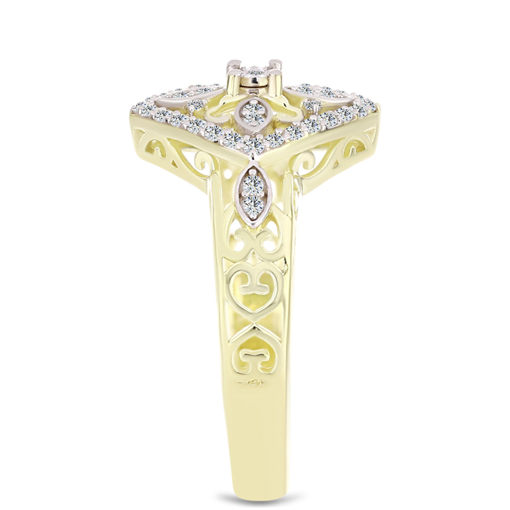 Inel din Argint 925 Placat cu Aur ( 4.29 grame ) cu Diamant Alb și Topaz Alb 0.39 Carate