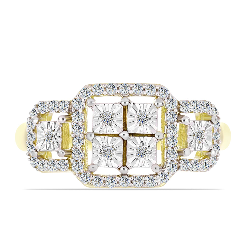 Inel din Argint 925 Placat cu Aur ( 3.43 grame ) cu Diamant Alb și Topaz Alb 0.37 Carate 1 