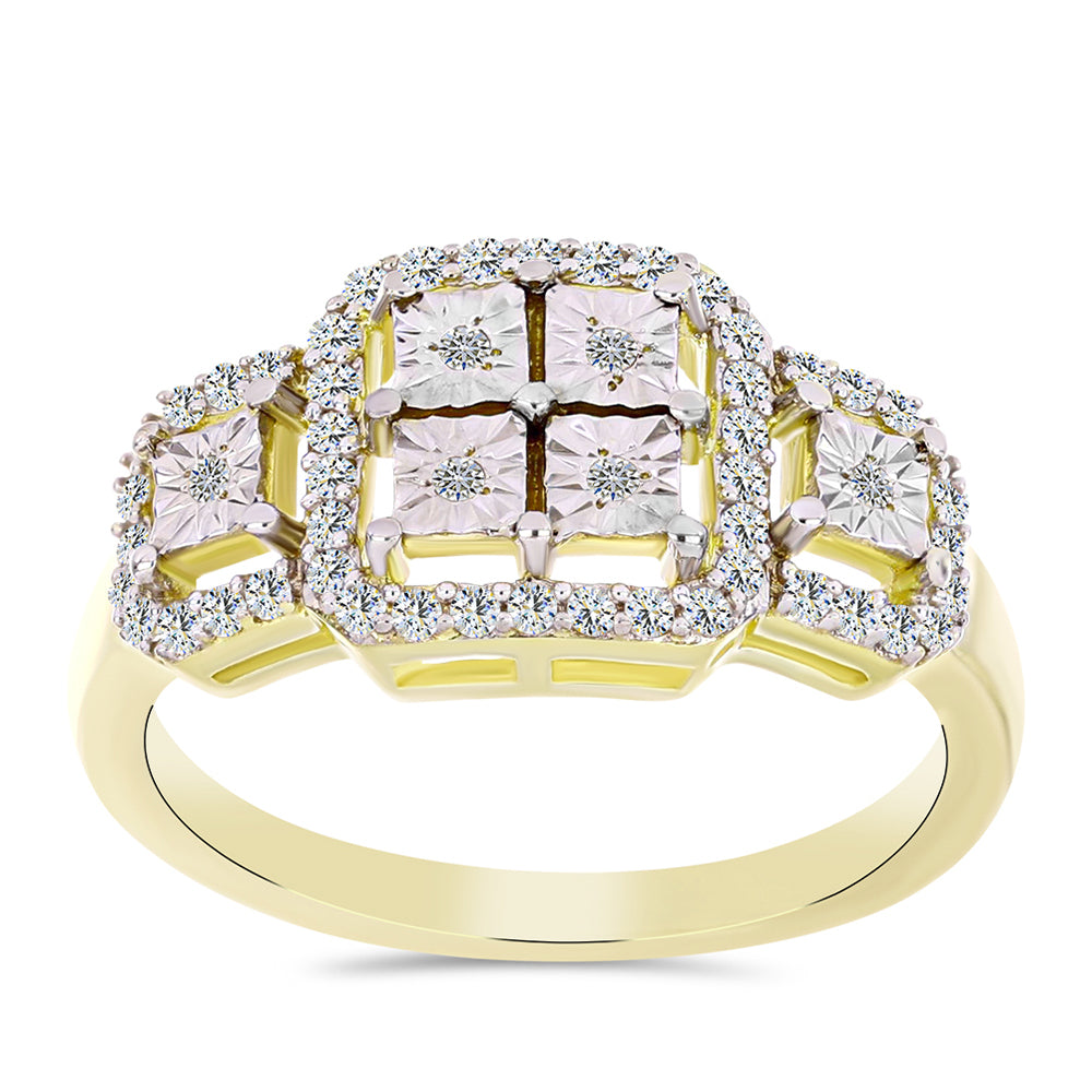 Inel din Argint 925 Placat cu Aur ( 3.43 grame ) cu Diamant Alb și Topaz Alb 0.37 Carate