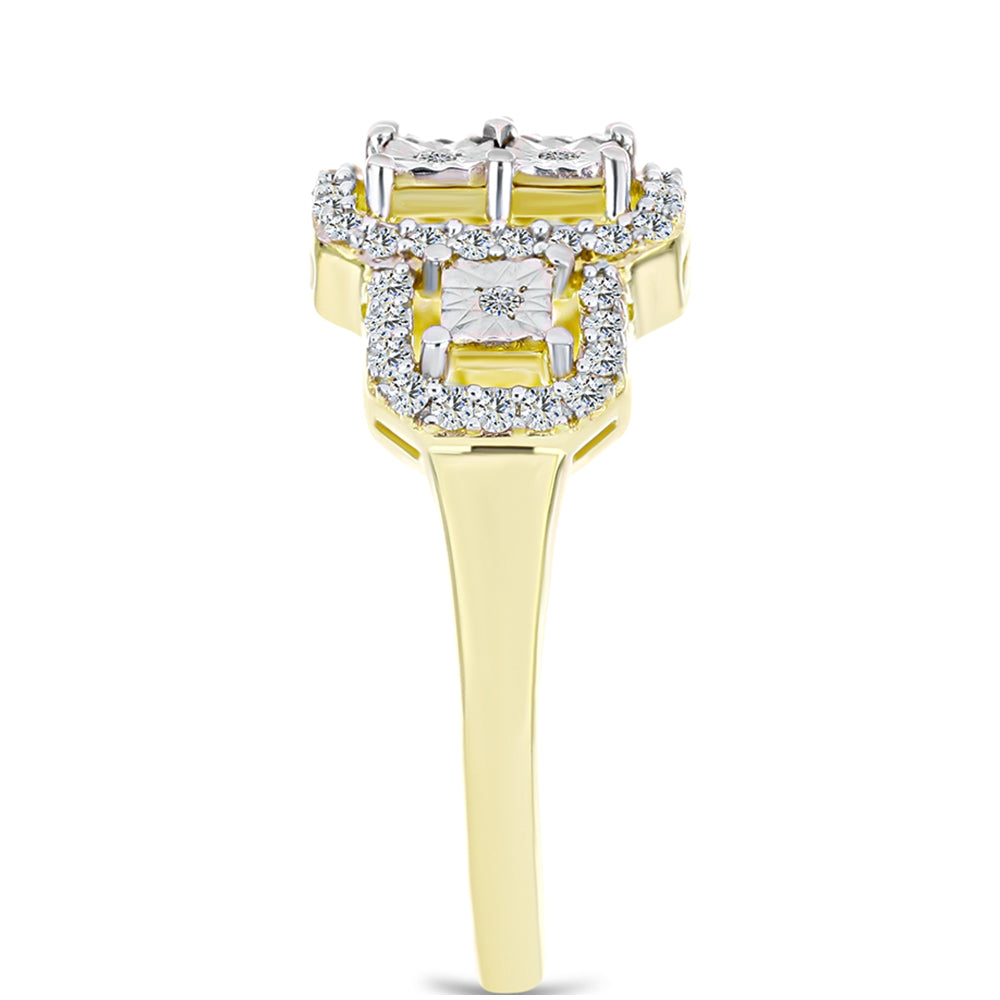 Inel din Argint 925 Placat cu Aur ( 3.43 grame ) cu Diamant Alb și Topaz Alb 0.37 Carate
