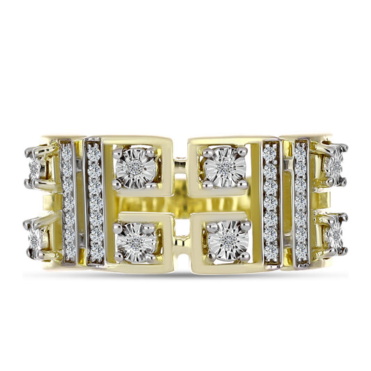 Inel din Argint 925 Placat cu Aur ( 4.67 grame ) cu Diamant Alb și Topaz Alb 0.21 Carate