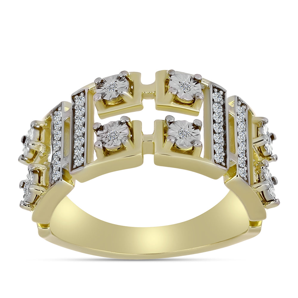 Inel din Argint 925 Placat cu Aur ( 4.67 grame ) cu Diamant Alb și Topaz Alb 0.21 Carate