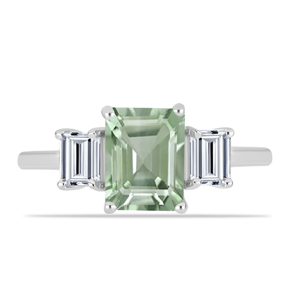 Inel din Argint 925 ( 2.62 grame ) cu Ametist Verde și Topaz Alb 3.31 Carate 1 