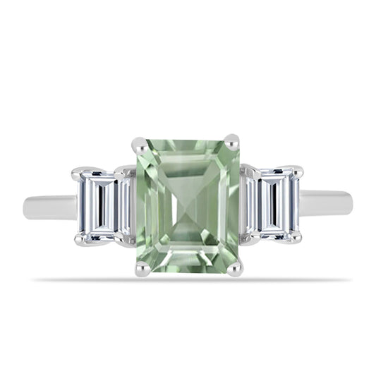 Inel din Argint 925 ( 2.62 grame ) cu Ametist Verde și Topaz Alb 3.31 Carate
