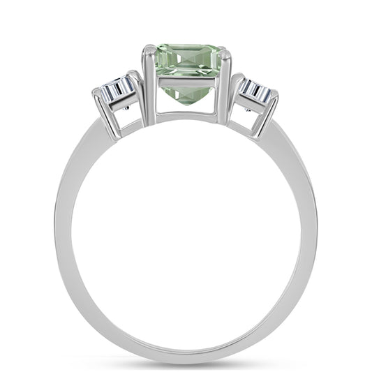 Inel din Argint 925 ( 2.62 grame ) cu Ametist Verde și Topaz Alb 3.31 Carate
