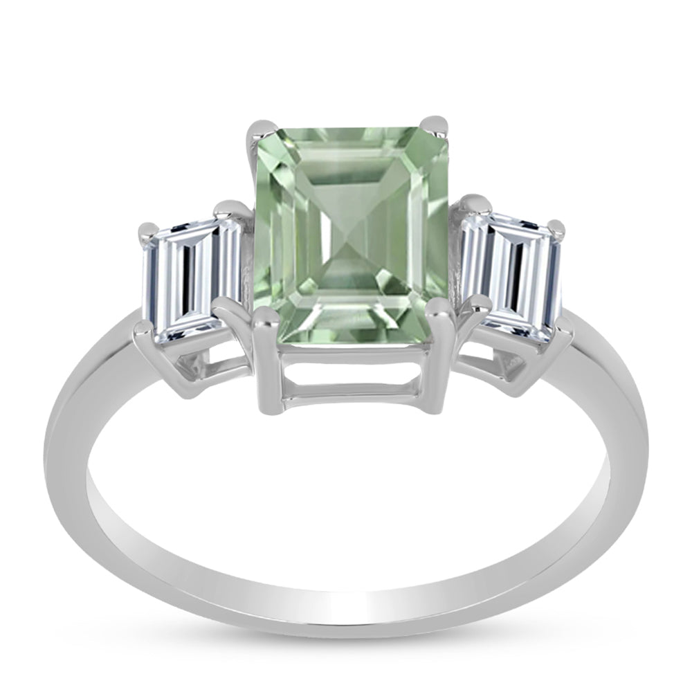 Inel din Argint 925 ( 2.62 grame ) cu Ametist Verde și Topaz Alb 3.31 Carate