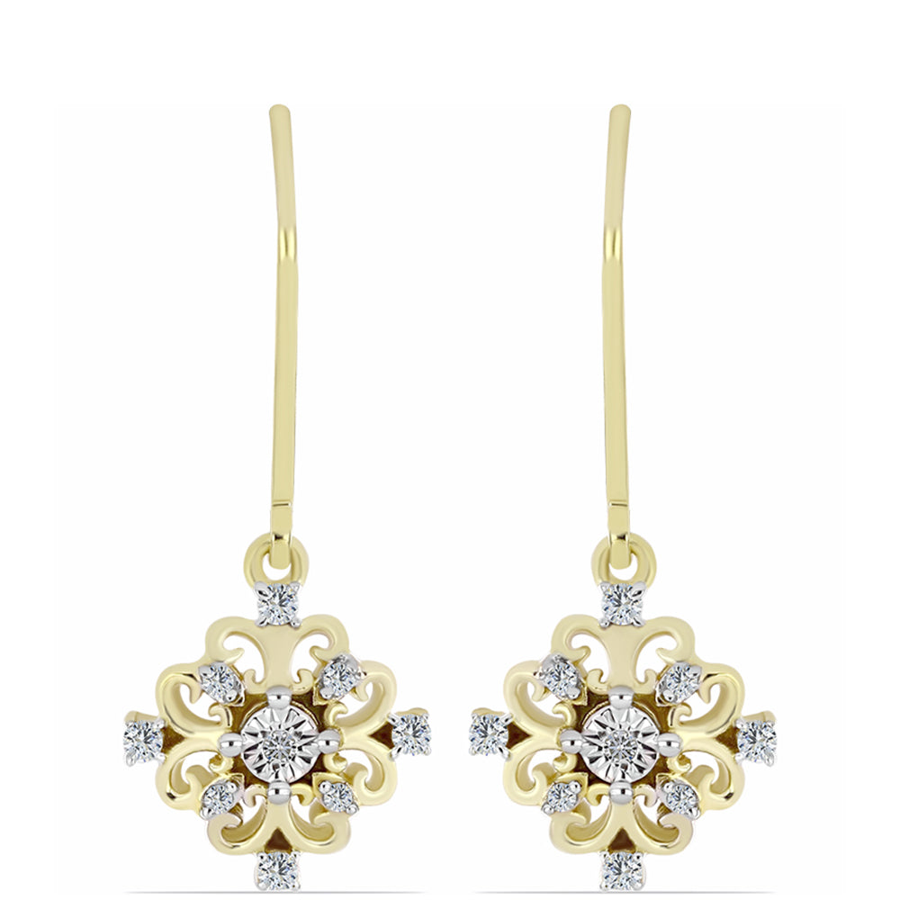 Cercei din Argint 925 Placat cu Aur ( 2.61 grame ) cu Diamant Alb și Topaz Alb 0.21 Carate 1 
