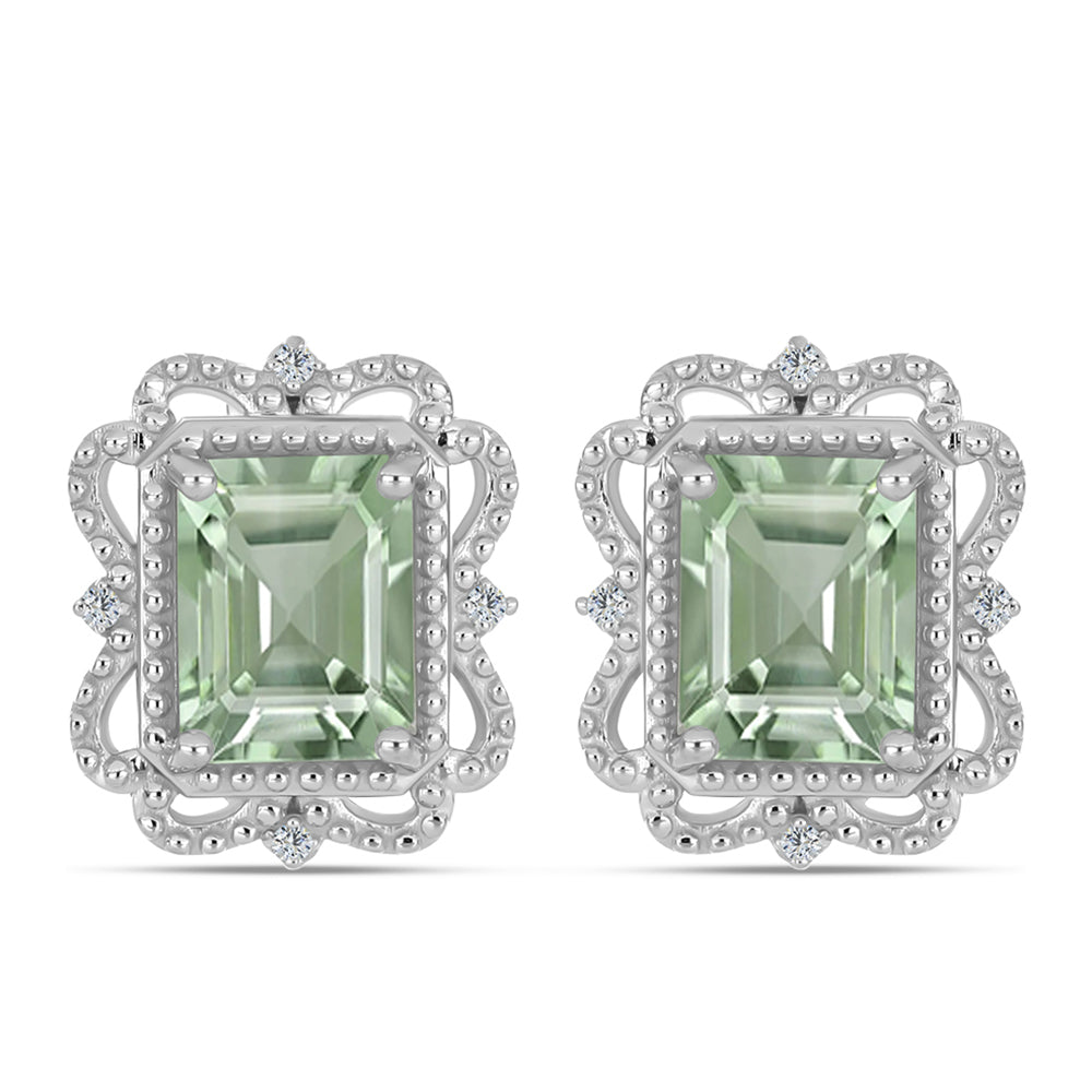 Cercei din Argint 925 ( 4.75 grame ) cu Ametist Verde și Topaz Alb 4.45 Carate