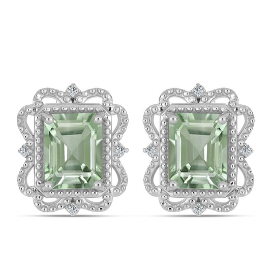 Cercei din Argint 925 ( 4.75 grame ) cu Ametist Verde și Topaz Alb 4.45 Carate