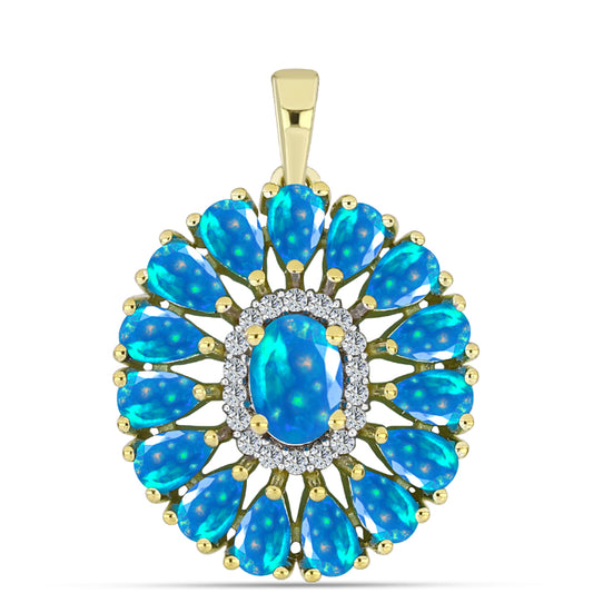 Pandantiv din Argint 925 Placat cu Aur ( 3.04 grame ) cu Opal Etiopian ”Paradis” și Topaz Alb 2.73 Carate