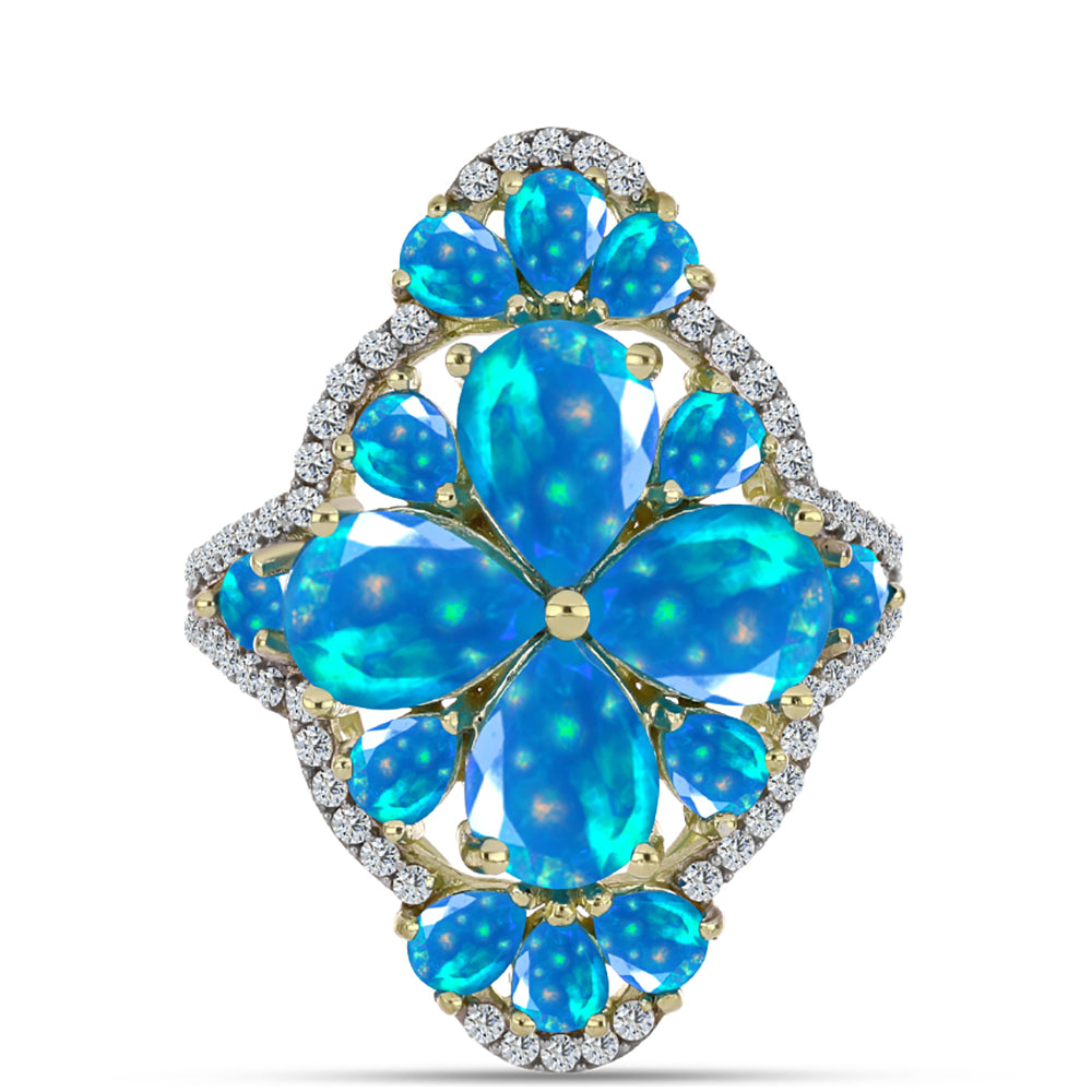 Inel din Argint 925 Placat cu Aur ( 4.33 grame ) cu Opal Etiopian ”Paradis” și Topaz Alb 4.34 Carate 1 