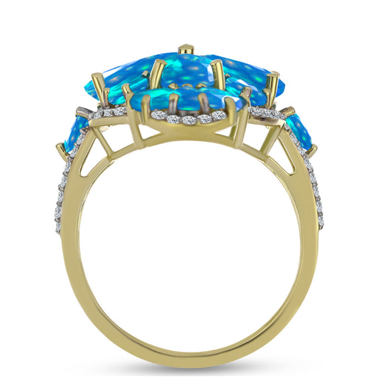 Inel din Argint 925 Placat cu Aur ( 4.33 grame ) cu Opal Etiopian ”Paradis” și Topaz Alb 4.34 Carate