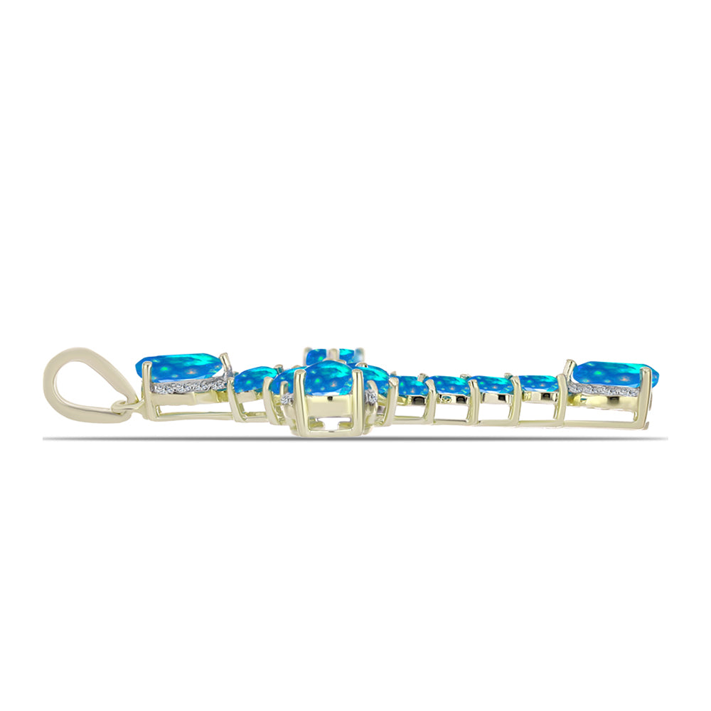 Cruce Pandantiv din Argint 925 Placat cu Aur ( 3.44 grame ) cu Opal Etiopian ”Paradis” și Topaz Alb 2.51 Carate 2 