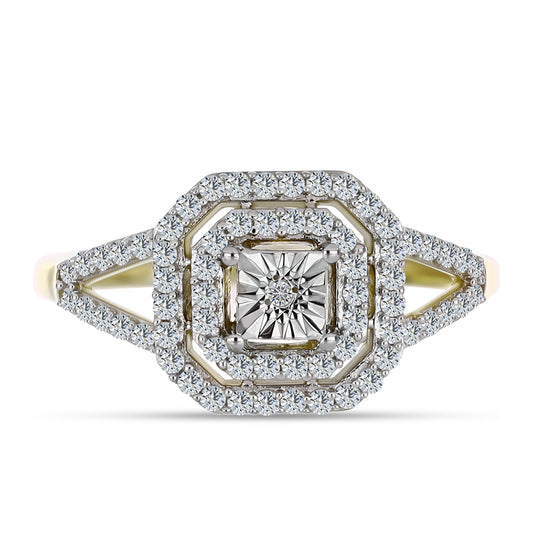 Inel din Argint 925 Placat cu Aur ( 2.59 grame ) cu Diamant Alb și Topaz Alb 0.47 Carate