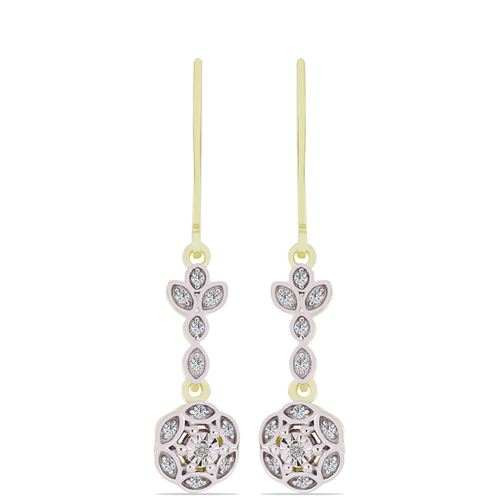 Cercei din Argint 925 Placat cu Aur ( 2.75 grame ) cu Diamant Alb și Topaz Alb 0.14 Carate