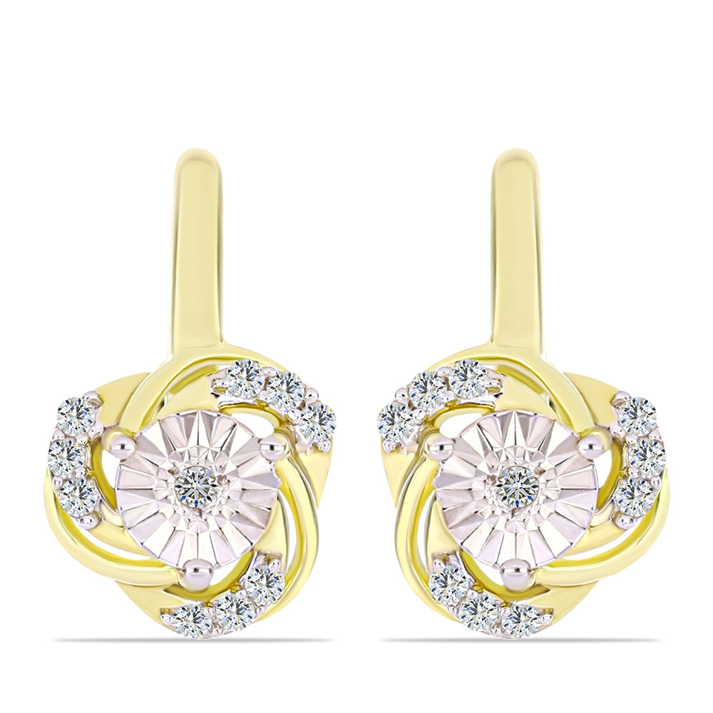 Cercei din Argint 925 Placat cu Aur ( 3.46 grame ) cu Diamant Alb și Topaz Alb 0.18 Carate